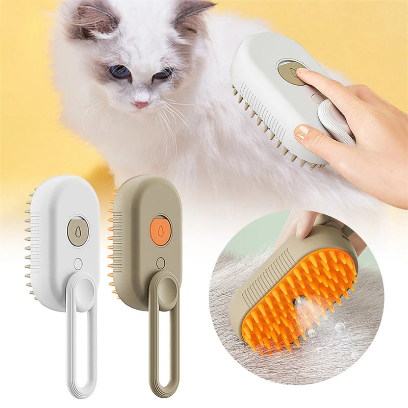 3 en 1 Cepillo Eléctrico con Vapor para Mascotas – Ideal para Gatos y Perros | Masaje, Aseo y Eliminación de Pelo