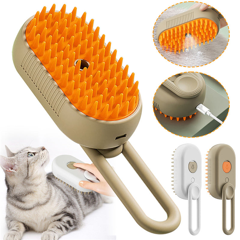 3 en 1 Cepillo Eléctrico con Vapor para Mascotas – Ideal para Gatos y Perros | Masaje, Aseo y Eliminación de Pelo
