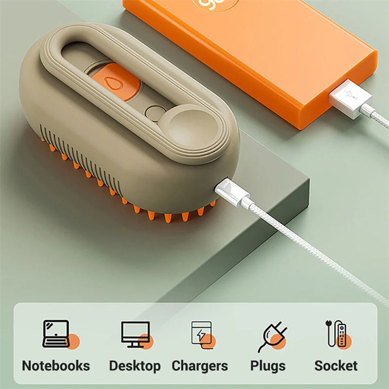 3 en 1 Cepillo Eléctrico con Vapor para Mascotas – Ideal para Gatos y Perros | Masaje, Aseo y Eliminación de Pelo