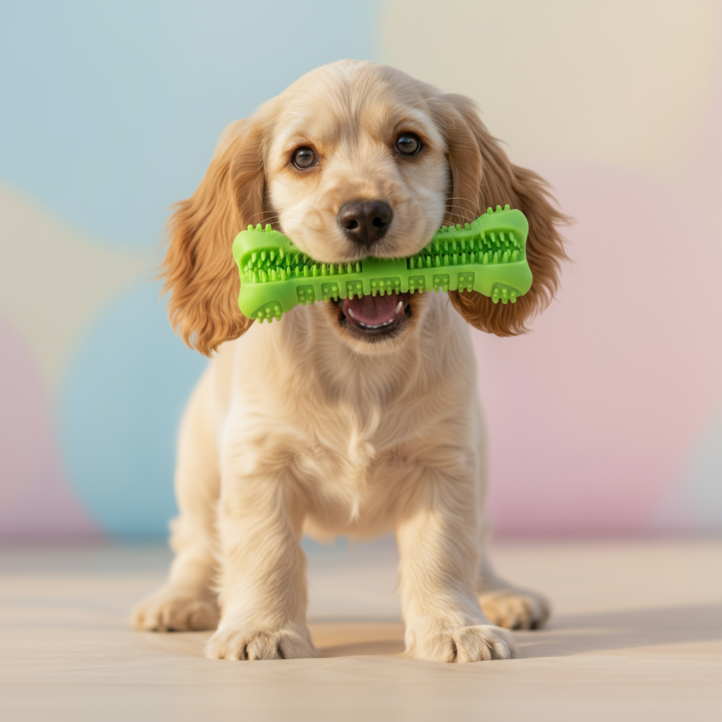 Cachorro de Cocker Americano con cepillo dental