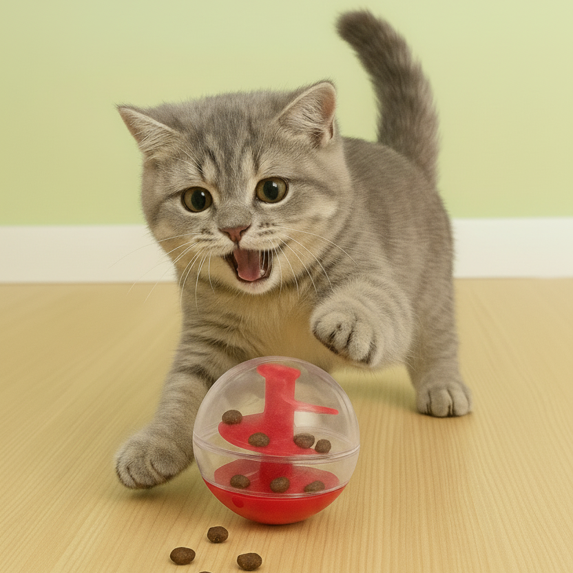 Gatito gris con juguete dispensador - 1080x1080