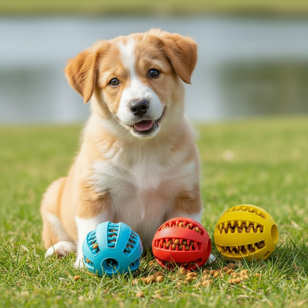 Pelota Interactiva Dispensadora de Snacks para Perros - Juguete Dental de Goma